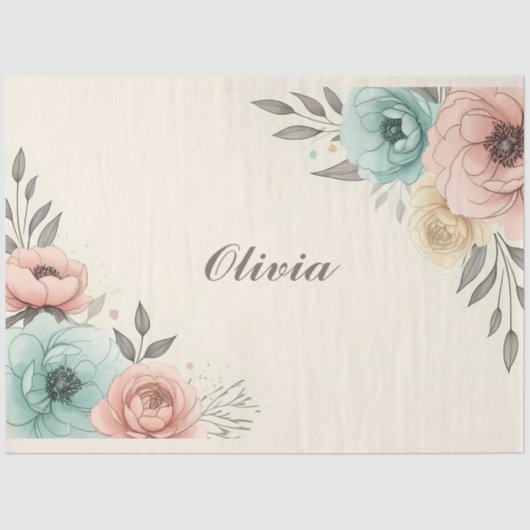 繊細な水色の斜め花 薄葉紙 (正面)