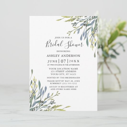 繊細な水色の緑のセージ緑のシャワー 招待状 (スタンド正面)