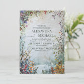 繊細な水色の野結婚花 招待状 (スタンド正面)