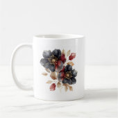 繊細な水色の黒い金ゴールドとブルゴーニュの花 コーヒーマグカップ (左)