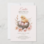 繊細な水色イースターネスト卵&チックブランチ 招待状 (正面)