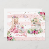 繊細な水色バレリーナとユニコーン ポストカード (正面/裏面)