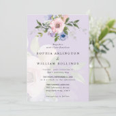 繊細な水色ピンクのローズパープル結婚ズ 招待状 (スタンド正面)