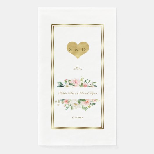 繊細な水色ピンク白フローラ結婚金ゴールド (正面)