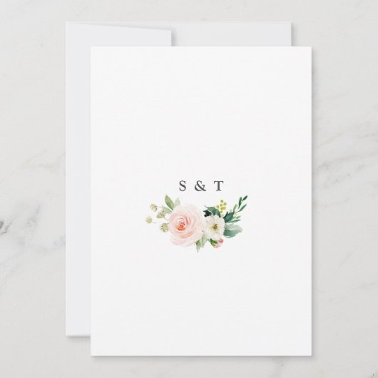 繊細な水色ピンク白フローラ結婚金ゴールド 招待状 (裏面)