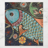 繊細な海モザイク沿岸コイ魚 ワインラベル (シングルラベル)