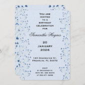 繊細な濃い青の野草誕生日パーティー 招待状 (正面/裏面)