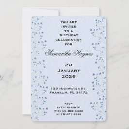 繊細な濃い青の野草誕生日パーティー 招待状