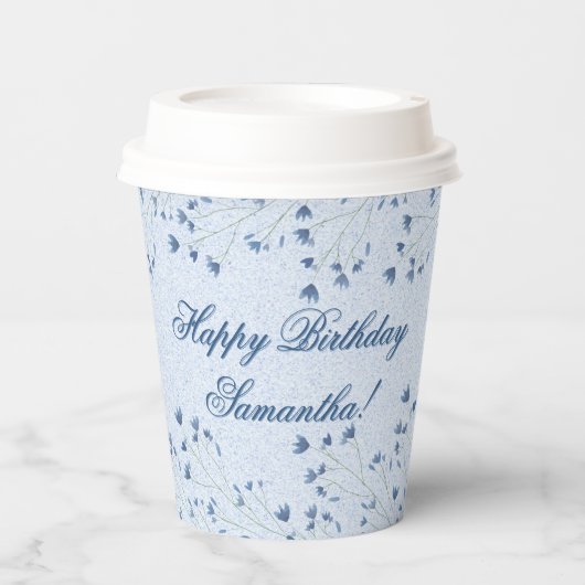 繊細な濃い青の野草誕生日パーティー 紙コップ (正面)
