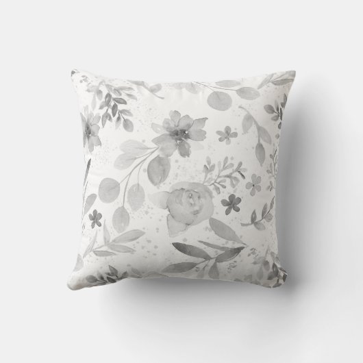 繊細な灰色の水彩フローラ枕 クッション (裏面)