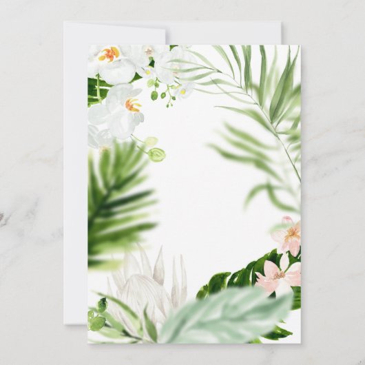 繊細な熱帯フローラリース卒業招待状 セーブザデート (裏面)