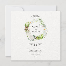 繊細な熱帯フローラリース結婚式招待状 セーブザデート