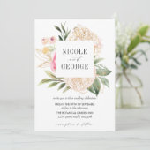繊細な牡丹のゴールドタイポグラフィー水彩結婚式 招待状 (スタンド正面)