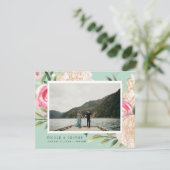 繊細な牡丹の金ゴールドの花の写真は日付を保存 案内状 (スタンド正面)