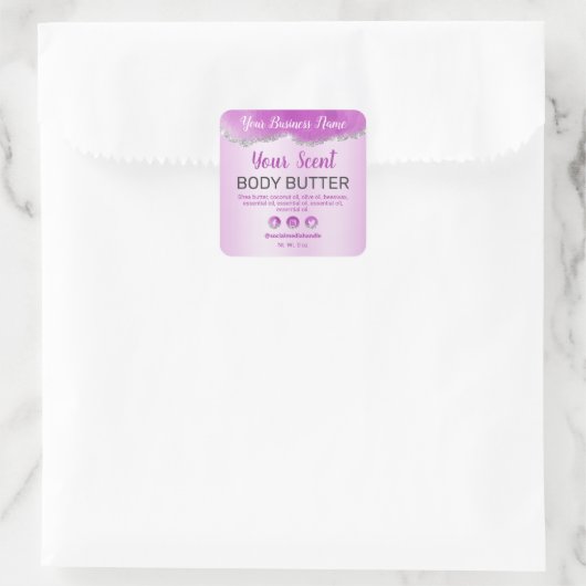 繊細な瑪瑙パープルシルバーグリッター製品ラベル スクエアシール (バッグ)