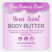 繊細な瑪瑙パープルシルバーグリッター製品ラベル スクエアシール (正面)