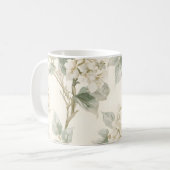 繊細な白いアジサイの花柄 コーヒーマグカップ (正面左)