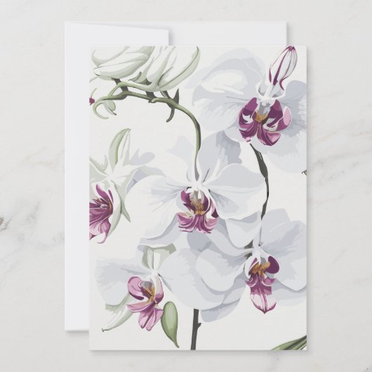 繊細な白いオーキッド結婚のディナーリハーサル 招待状 (裏面)