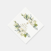 繊細な白いクリームの花金ゴールドクロスバプテスマ スタンダードカクテルナプキン (角)