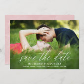 繊細な白いスクリプトオーバーレイ写真の保存日付 セーブザデート (正面/裏面)