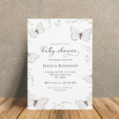 繊細な白いバタフライガーデンガールベビーシャワー 招待状
