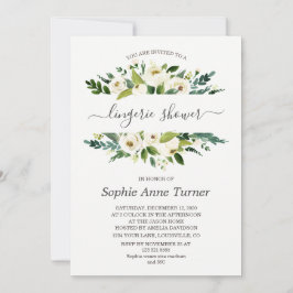 繊細な白いフローラ書道ランジェリーシャワー 招待状