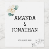 繊細な白いマグノリア結婚の花 ワインラベル (シングルラベル)