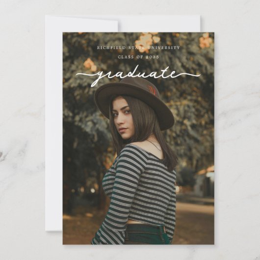 繊細な白い大学院生の台本写真卒業 案内状 (正面)