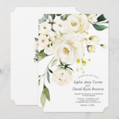繊細な白い水彩花のウェディング 招待状 (正面/裏面)