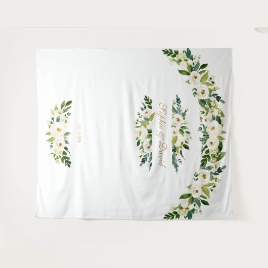 繊細な白い花のウェディング フォトブース プロップ タペストリー (正面(横))