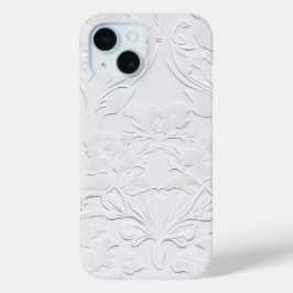 繊細な白い花のエンボス加工が施されたスマホケース iPhone 15ケース