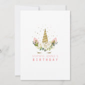 繊細な白い花のゴールドユニコーンの女の子の誕生日 招待状 (裏面)