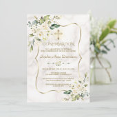 繊細な白い花のマーブルゴールド確認 招待状 (スタンド正面)