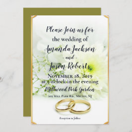 繊細な白い花の微かな黄色のウェディング 招待状