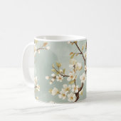 繊細な白い花の枝のボタニカル コーヒーマグカップ (正面左)