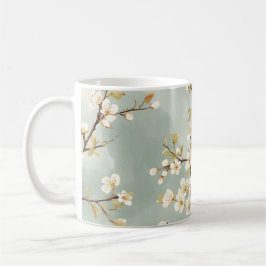 繊細な白い花の枝のボタニカル コーヒーマグカップ