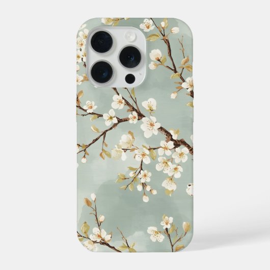 繊細な白い花の枝のボタニカル iPhoneケース (裏面)