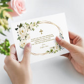 繊細な白い花女の子1歳の誕生日バプテスマ サンキューカード