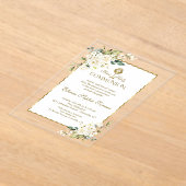 繊細な白い花金ゴールドガールホリー・コミュニオン アクリル招待状 (レイダウン)