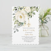 繊細な白い花金ゴールドクロスガールバプテスマ 招待状 (スタンド正面)