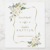 繊細な白い花金ゴールドフレームバプテスマ ワインラベル (シングルラベル)