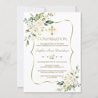 繊細な白い花金ゴールド交差確認 招待状
