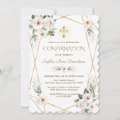 繊細な白い花金ゴールド交差確認 招待状 (正面)