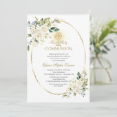 繊細な白い花金ゴールド最初の聖餐式 招待状 (スタンド正面)