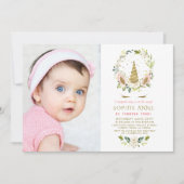 繊細な白い花金ゴールドUnicorn写真誕生日 招待状 (正面)