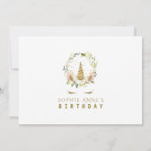 繊細な白い花金ゴールドUnicorn写真誕生日 招待状 (裏面)