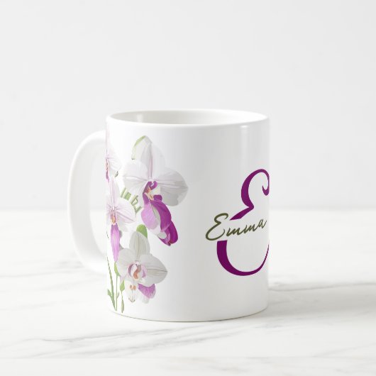 繊細な白い蘭の花をカスタマイズ コーヒーマグカップ (正面左)