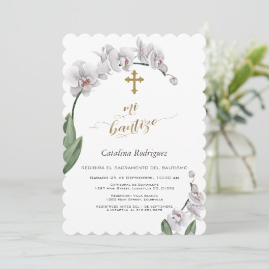 繊細な白い蘭の花クロスミバウティゾ 招待状 (スタンド正面)