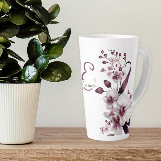 繊細な白い蘭の花モノグラム カフェラテマグ