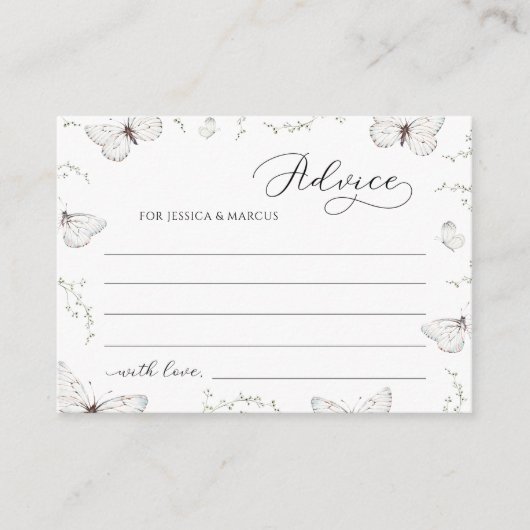 繊細な白い蝶のブライダルシャワーアドバイス エンクロージャーカード (正面)